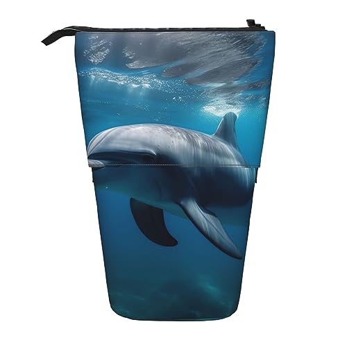 Ahdyr Stehendes Federmäppchen mit Delfinen im, niedliche Stifttasche, Teleskop-Briefpapiertasche, Make-up-Kosmetiktasche für das Büro von Frauen von Ahdyr