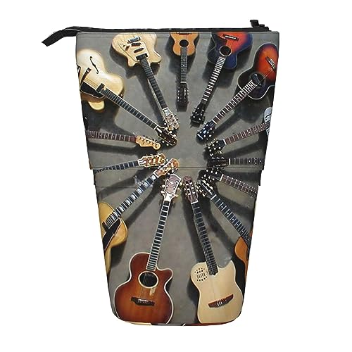 Ahdyr Stehendes Federmäppchen mit E-Gitarrenmusik, niedliches Stiftetui, Teleskop-Briefpapiertasche, Make-up-Kosmetiktasche für Frauen im Büro von Ahdyr