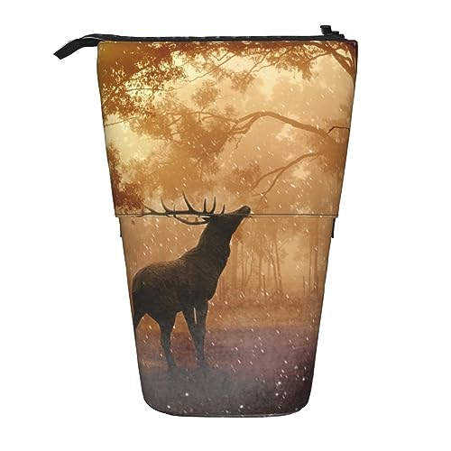 Ahdyr Stehendes Federmäppchen mit Elch-Kunstwerk, niedliche Stifttasche, Teleskop-Briefpapiertasche, Make-up-Kosmetiktasche für das Büro von Frauen von Ahdyr