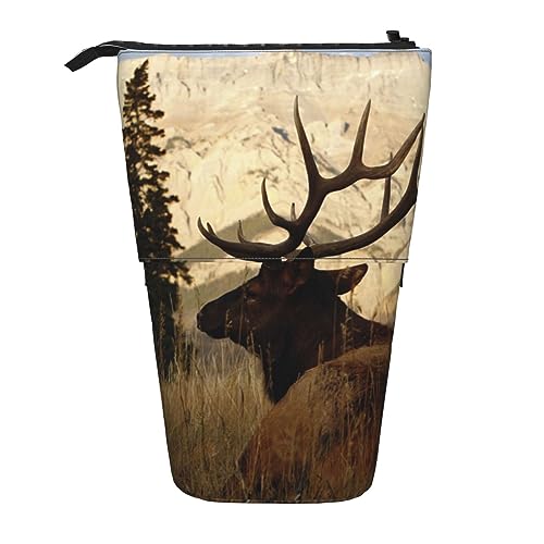 Ahdyr Stehendes Federmäppchen mit Elch-Motiv, niedliche Stifttasche, Teleskop-Briefpapiertasche, Make-up-Kosmetiktasche für das Büro von Frauen von Ahdyr