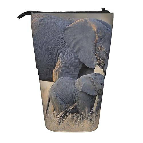 Ahdyr Stehendes Federmäppchen mit Elefanten-Landtier-Motiv, niedliche Stifttasche, Teleskop-Briefpapiertasche, Make-up-Kosmetiktasche für Damen und Büro von Ahdyr