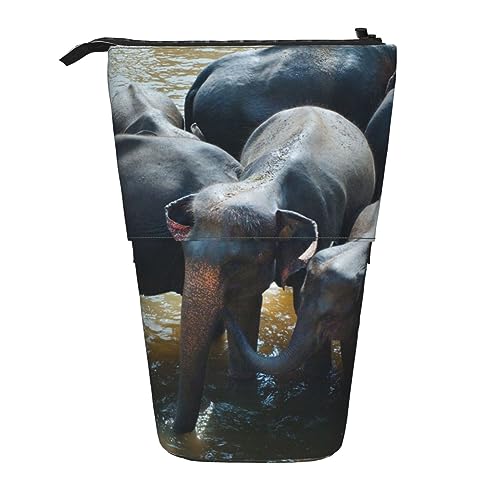 Ahdyr Stehendes Federmäppchen mit Elefanten-Motiv, niedliches Stiftetui, Teleskop-Briefpapiertasche, Make-up-Kosmetiktasche für Frauen im Büro von Ahdyr