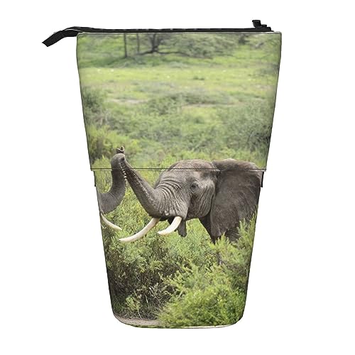 Ahdyr Stehendes Federmäppchen mit Elefanten- und Tiermotiven, niedliche Stifttasche, Teleskop-Briefpapiertasche, Make-up-Kosmetiktasche für Frauen im Büro von Ahdyr