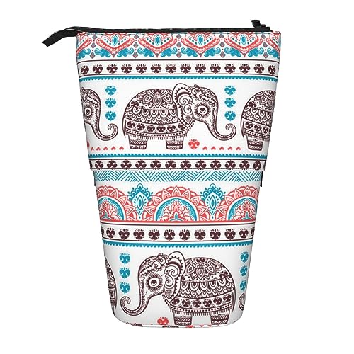 Ahdyr Stehendes Federmäppchen mit Elefantenmuster, niedliche Stifttasche, Teleskop-Briefpapiertasche, Make-up-Kosmetiktasche für das Büro von Frauen von Ahdyr