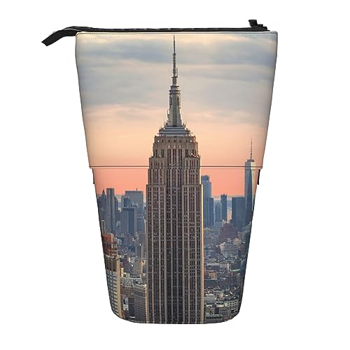 Ahdyr Stehendes Federmäppchen mit Empire-State-Building-Motiv, niedliche Stifttasche, Teleskop-Briefpapiertasche, Make-up-Kosmetiktasche für das Büro von Frauen von Ahdyr