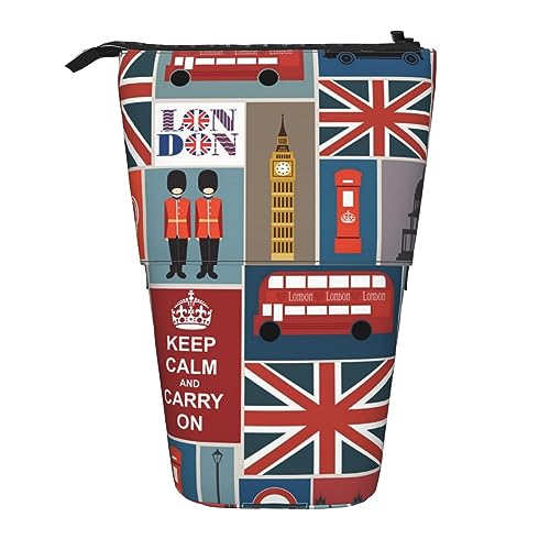 Ahdyr Stehendes Federmäppchen mit England-Symbolen, niedliche Stifttasche, Teleskop-Briefpapiertasche, Make-up-Kosmetiktasche für Damen und Büro von Ahdyr