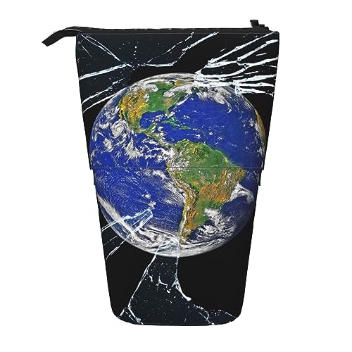 Ahdyr Stehendes Federmäppchen mit Erdmotiv, niedliches Stiftetui, Teleskop-Briefpapiertasche, Make-up-Kosmetiktasche für das Büro von Frauen von Ahdyr