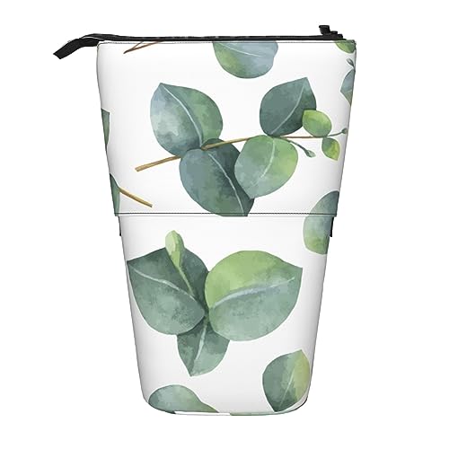 Ahdyr Stehendes Federmäppchen mit Eukalyptusblättern, niedliches Stiftetui, Teleskop-Briefpapiertasche, Make-up-Kosmetiktasche für Frauen im Büro von Ahdyr