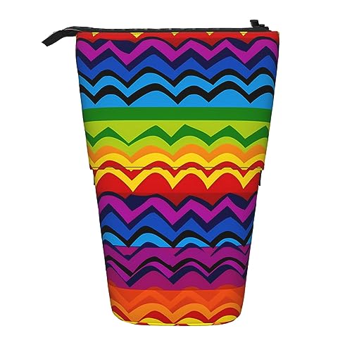 Ahdyr Stehendes Federmäppchen mit Gay-Pride-Regenbogen-Motiv, niedliche Stifttasche, Teleskop-Briefpapiertasche, Make-up-Kosmetiktasche für Frauen im Büro von Ahdyr
