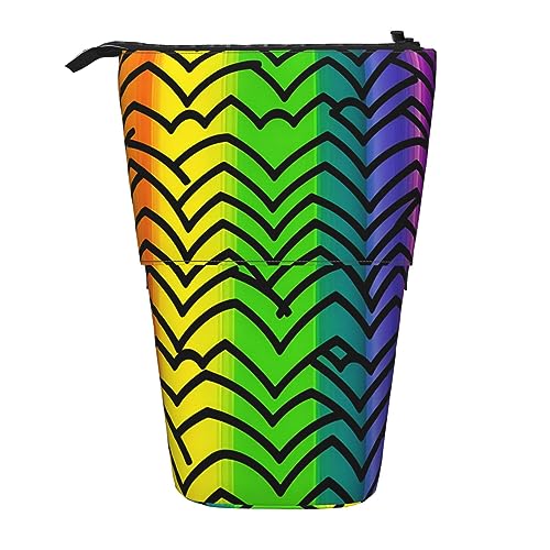 Ahdyr Stehendes Federmäppchen mit Gay Pride-Regenbogenmuster, niedliche Stifttasche, Teleskop-Briefpapiertasche, Make-up-Kosmetiktasche für Frauen im Büro von Ahdyr
