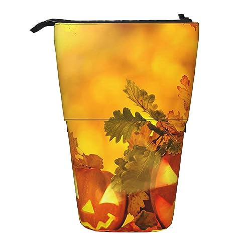 Ahdyr Stehendes Federmäppchen mit Herbsternte-Kürbis-Motiv, niedliche Stifttasche, Teleskop-Briefpapiertasche, Make-up-Kosmetiktasche für Frauen im Büro von Ahdyr