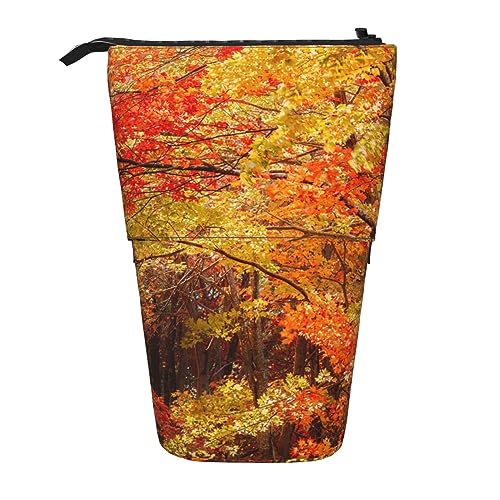 Ahdyr Stehendes Federmäppchen mit Herbstlaub-Motiv, niedliches Stiftetui, Teleskop-Briefpapiertasche, Make-up-Kosmetiktasche für Frauen im Büro von Ahdyr