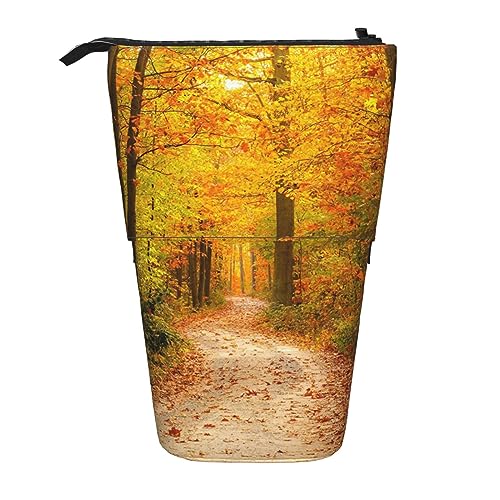 Ahdyr Stehendes Federmäppchen mit Herbstwald-Pfad, niedliches Stiftetui, Teleskop-Briefpapiertasche, Make-up-Kosmetiktasche für Frauen im Büro von Ahdyr