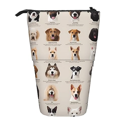 Ahdyr Stehendes Federmäppchen mit Hunderasse, niedliches Stiftetui, Teleskop-Briefpapiertasche, Make-up-Kosmetiktasche für Frauen im Büro von Ahdyr