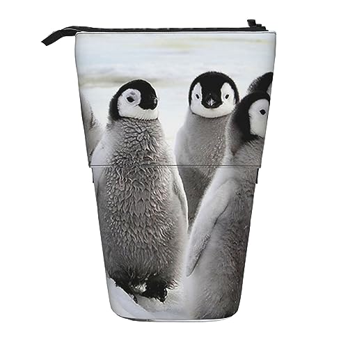 Ahdyr Stehendes Federmäppchen mit Kaiserpinguin-Motiv, niedliche Stifttasche, Teleskop-Briefpapiertasche, Make-up-Kosmetiktasche für Frauen im Büro von Ahdyr