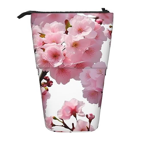 Ahdyr Stehendes Federmäppchen mit Kirschblütenmotiv, niedliches Stiftetui, Teleskop-Briefpapiertasche, Make-up-Kosmetiktasche für das Büro von Frauen von Ahdyr
