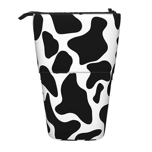 Ahdyr Stehendes Federmäppchen mit Kuh-Motiv, niedliches Stiftetui, Teleskop-Briefpapiertasche, Make-up-Kosmetiktasche für Frauen im Büro von Ahdyr