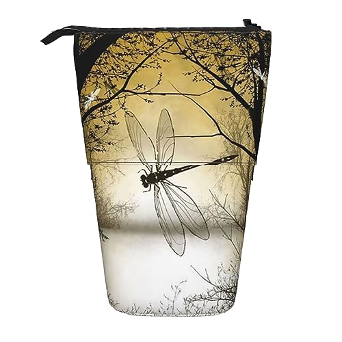 Ahdyr Stehendes Federmäppchen mit Libellen-Motiv, niedliche Stifttasche, Teleskop-Briefpapiertasche, Make-up-Kosmetiktasche für Frauen im Büro von Ahdyr