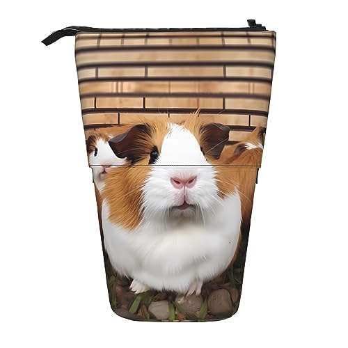 Ahdyr Stehendes Federmäppchen mit Meerschweinchen-Motiv, niedliche Stifttasche, Teleskop-Briefpapiertasche, Make-up-Kosmetiktasche für Frauen im Büro von Ahdyr