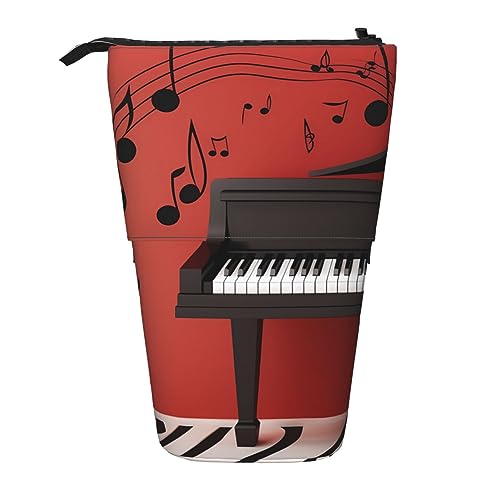 Ahdyr Stehendes Federmäppchen mit Musiknoten-Klaviermotiv, niedliche Stifttasche, Teleskop-Briefpapiertasche, Make-up-Kosmetiktasche für Frauen im Büro von Ahdyr