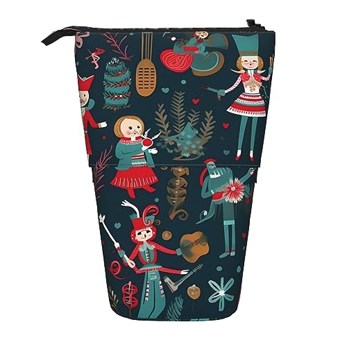 Ahdyr Stehendes Federmäppchen mit Nussknacker-Ballett-Weihnachtstanz, süßes Stiftetui, Teleskop-Briefpapiertasche, Make-up-Kosmetiktasche für Frauen im Büro von Ahdyr
