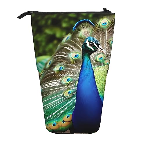 Ahdyr Stehendes Federmäppchen mit Pfauenmotiv, niedliches Stiftetui, Teleskop-Briefpapiertasche, Make-up-Kosmetiktasche für Frauen im Büro von Ahdyr