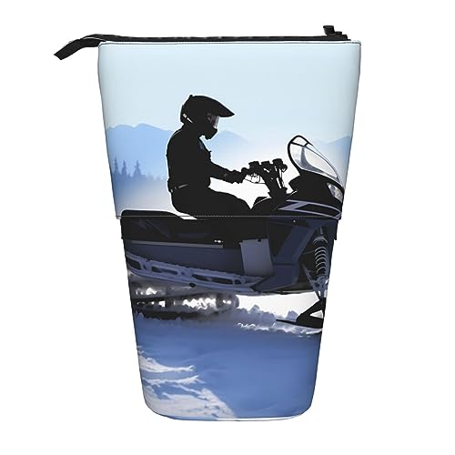 Ahdyr Stehendes Federmäppchen mit Schneemobil-Motiv, niedliche Stifttasche, Teleskop-Briefpapiertasche, Make-up-Kosmetiktasche für Frauen im Büro von Ahdyr