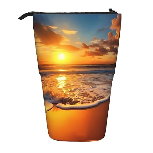 Ahdyr Stehendes Federmäppchen mit Sonnenuntergang am Strand, niedliches Stiftetui, Teleskop-Briefpapiertasche, Make-up-Kosmetiktasche für das Büro von Frauen von Ahdyr