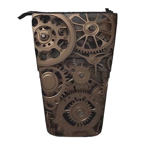 Ahdyr Stehendes Federmäppchen mit Steampunk-Mechanik-Zahnrädern, niedliche Stifttasche, Teleskop-Briefpapiertasche, Make-up-Kosmetiktasche für Frauen im Büro von Ahdyr