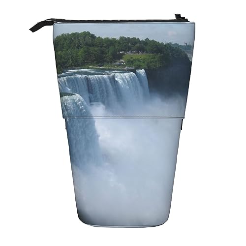 Ahdyr Stehendes Federmäppchen mit Wasserfall- und Bergwald-Motiv, niedliche Stifttasche, Teleskop-Briefpapiertasche, Make-up-Kosmetiktasche für Frauen im Büro von Ahdyr