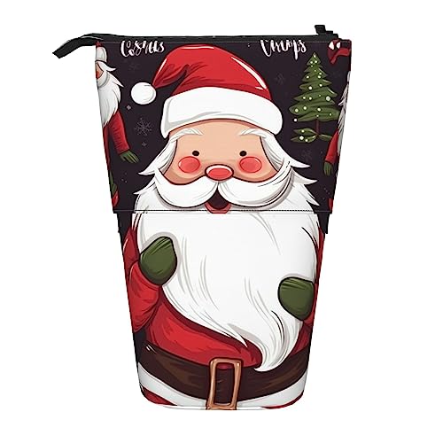 Ahdyr Stehendes Federmäppchen mit Weihnachtsmann-Motiv, niedliches Stiftetui, Teleskop-Briefpapiertasche, Make-up-Kosmetiktasche für Frauen im Büro von Ahdyr