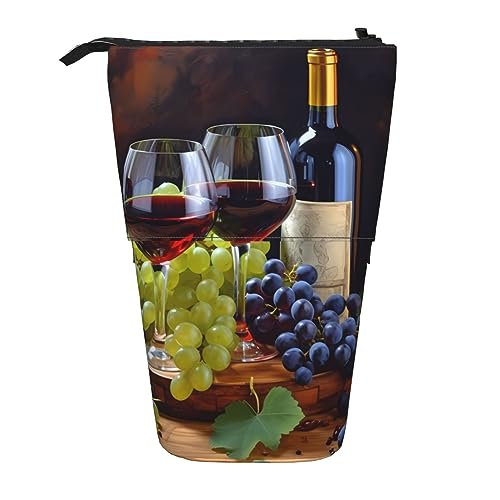 Ahdyr Stehendes Federmäppchen mit Weingläsern und Trauben, niedliches Stiftetui, Teleskop-Briefpapiertasche, Make-up-Kosmetiktasche für das Büro von Frauen von Ahdyr