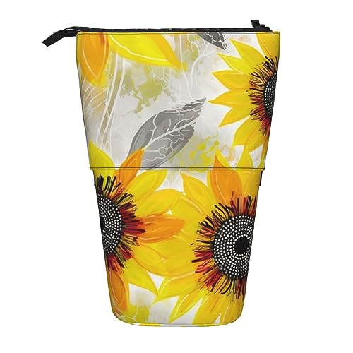 Ahdyr Stehendes Federmäppchen mit abstraktem Sonnenblumen-Motiv, niedliches Stiftetui, Teleskop-Briefpapiertasche, Make-up-Kosmetiktasche für Frauen im Büro von Ahdyr