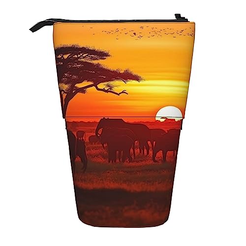 Ahdyr Stehendes Federmäppchen mit afrikanischem Tier-Sonnenuntergang, niedliche Stifttasche, Teleskop-Briefpapiertasche, Make-up-Kosmetiktasche für Frauen im Büro von Ahdyr