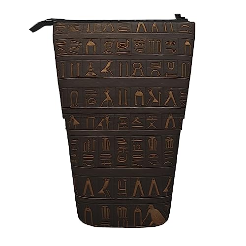 Ahdyr Stehendes Federmäppchen mit antiken ägyptischen Hieroglyphen, niedliche Stifttasche, Teleskop-Briefpapiertasche, Make-up-Kosmetiktasche für Frauen im Büro von Ahdyr