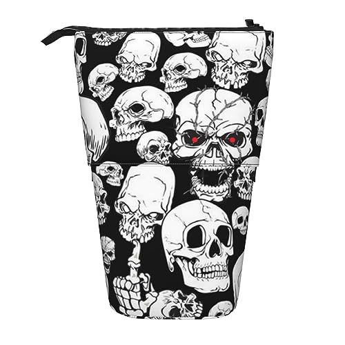 Ahdyr Stehendes Federmäppchen mit bösem Totenkopf, niedliche Stifttasche, Teleskop-Briefpapiertasche, Make-up-Kosmetiktasche für Frauen im Büro von Ahdyr
