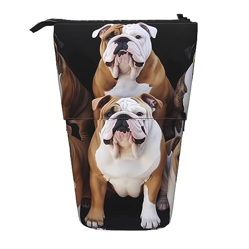 Ahdyr Stehendes Federmäppchen mit englischen Bulldoggen, niedliches Stiftetui, Teleskop-Briefpapiertasche, Make-up-Kosmetiktasche für Frauen im Büro von Ahdyr