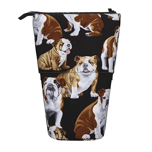 Ahdyr Stehendes Federmäppchen mit englischen Bulldoggen, niedliches Stiftetui, Teleskop-Briefpapiertasche, Make-up-Kosmetiktasche für Frauen im Büro von Ahdyr