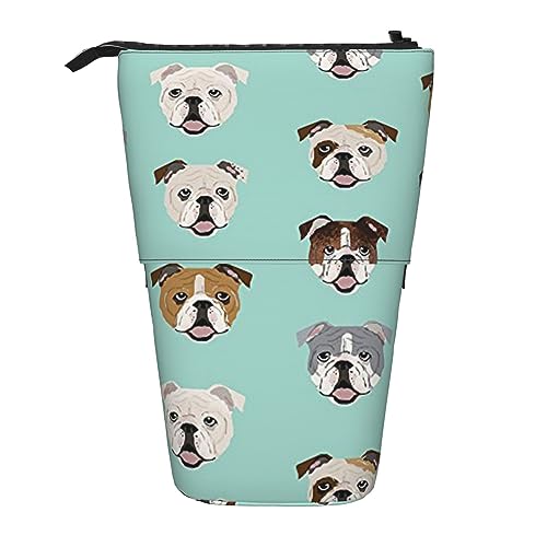 Ahdyr Stehendes Federmäppchen mit englischer Bulldogge und Gesichtern, niedliches Stiftetui, Teleskop-Briefpapiertasche, Make-up-Kosmetiktasche für Frauen im Büro von Ahdyr