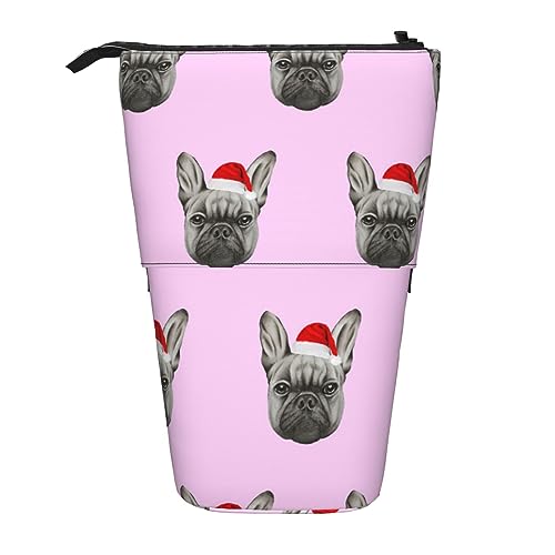Ahdyr Stehendes Federmäppchen mit englischer Bulldogge und Gesichtern, niedliches Stiftetui, Teleskop-Briefpapiertasche, Make-up-Kosmetiktasche für Frauen im Büro von Ahdyr