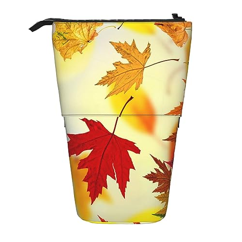 Ahdyr Stehendes Federmäppchen mit fallenden Blättern im Herbst-Stil, niedliche Stifttasche, Teleskop-Briefpapiertasche, Make-up-Kosmetiktasche für Frauen im Büro von Ahdyr
