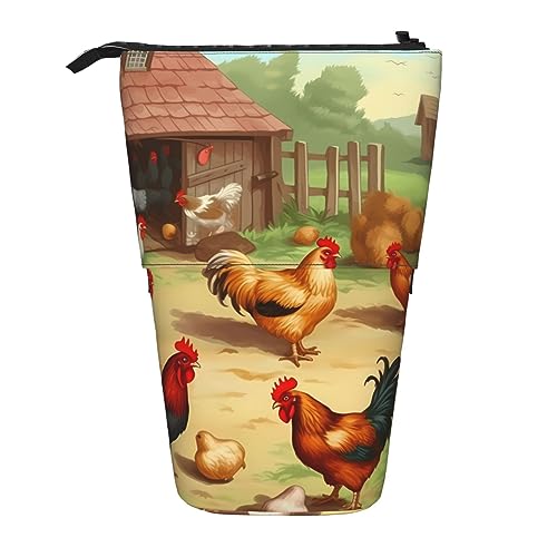 Ahdyr Stehendes Federmäppchen mit gebratenem Huhn und Hühnerfarm, niedliches Stiftetui, Teleskop-Briefpapiertasche, Make-up-Kosmetiktasche für Frauen im Büro von Ahdyr