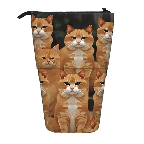 Ahdyr Stehendes Federmäppchen mit orangefarbenen Katzen, niedliche Stifttasche, Teleskop-Briefpapiertasche, Make-up-Kosmetiktasche für Frauen im Büro von Ahdyr
