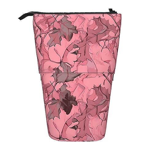Ahdyr Stehendes Federmäppchen mit rosa Blättern und Camo-Motiv, niedliche Stifttasche, Teleskop-Briefpapiertasche, Make-up-Kosmetiktasche für Damen und Büro von Ahdyr