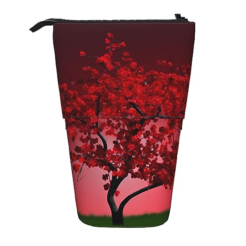 Ahdyr Stehendes Federmäppchen mit roten Kirschblüten-Motiven, niedliche Stifttasche, Teleskop-Briefpapiertasche, Make-up-Kosmetiktasche für Frauen im Büro von Ahdyr