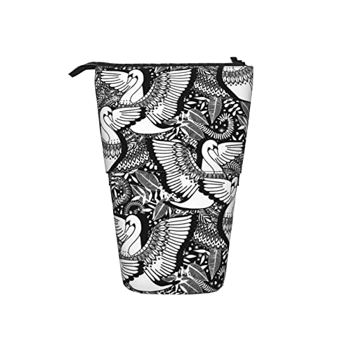 Ahdyr Stilvolle Schwäne Monochrom Teleskop Federmäppchen Stand-Up Organizer Kosmetiktasche Make-up Tasche Schreibwaren Stiftetui von Ahdyr