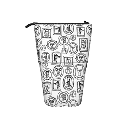 Ahdyr Tierportraits Schwarz Weiß Teleskop Federmäppchen Stand-Up Organizer Kosmetiktasche Make-up Tasche Schreibwaren Federmäppchen von Ahdyr