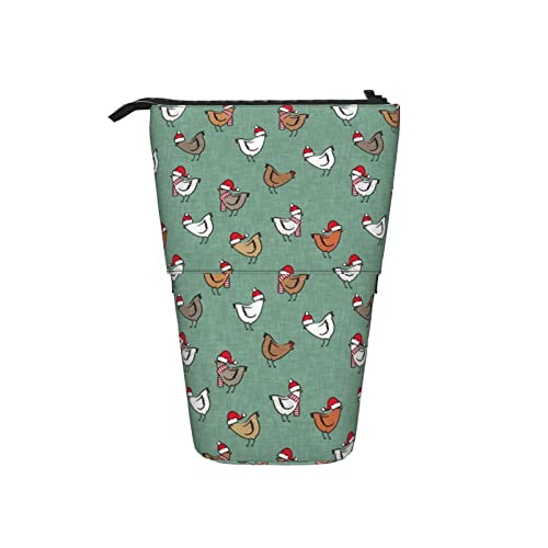 Ahdyr Weihnachtshühner niedliches Muster Teleskop-Federmäppchen Stand-Up-Organizer Kosmetiktasche Make-up-Tasche Schreibwaren Stiftetui von Ahdyr