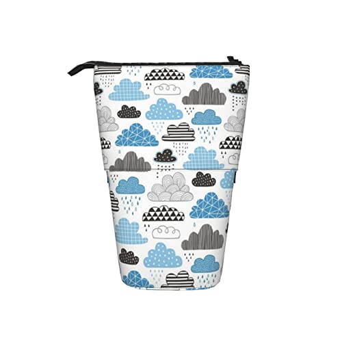 Ahdyr Wolken Schwarz Weiß Grau Blau Teleskop-Federmäppchen Stand-Up-Organizer Kosmetiktasche Make-up-Tasche Schreibwaren Stiftetui von Ahdyr