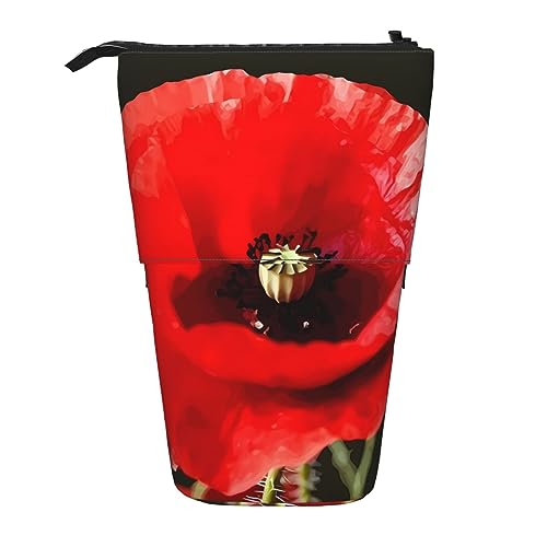 Ahdyr Wunderschönes Federmäppchen mit roter Mohnblume, niedliches Stiftetui, Teleskop-Briefpapiertasche, Make-up-Kosmetiktasche für Frauen im Büro von Ahdyr